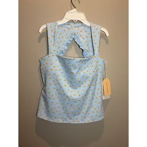 Blogilates Ruffle Back Tank Top Blue Citrus Print Large NWT Activewear Yoga